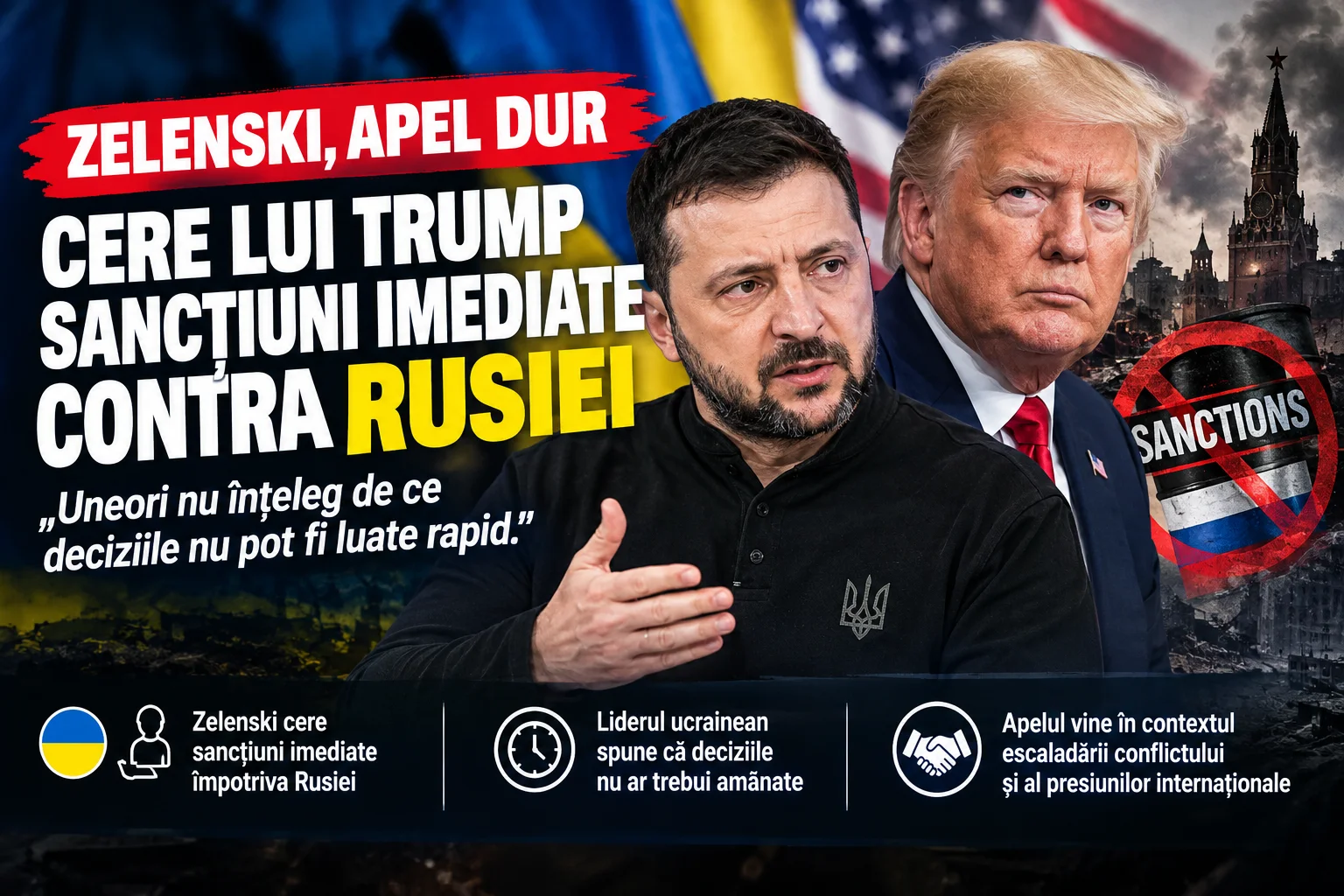Zelenski îi cere lui Trump sancțiuni imediate împotriva Rusiei: „Uneori nu înțeleg de ce deciziile nu pot fi luate rapid”