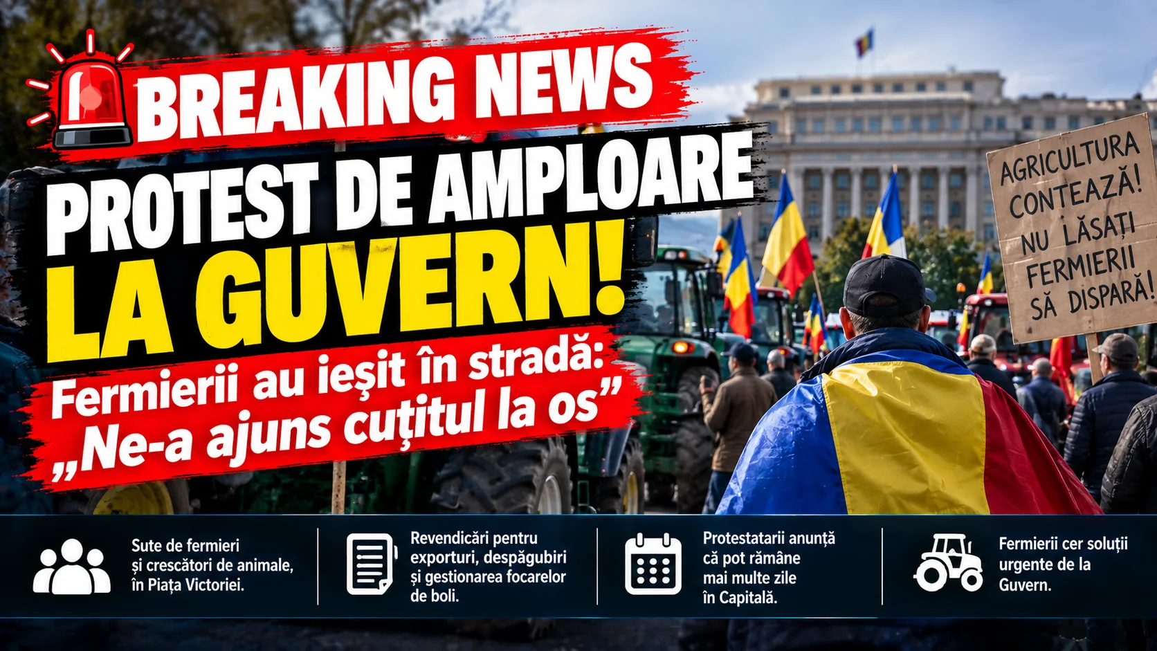 UPDATE | PROTEST DE AMPLOARE LA GUVERN! Fermierii au ieșit în stradă: „Ne-a ajuns cuțitul la os”