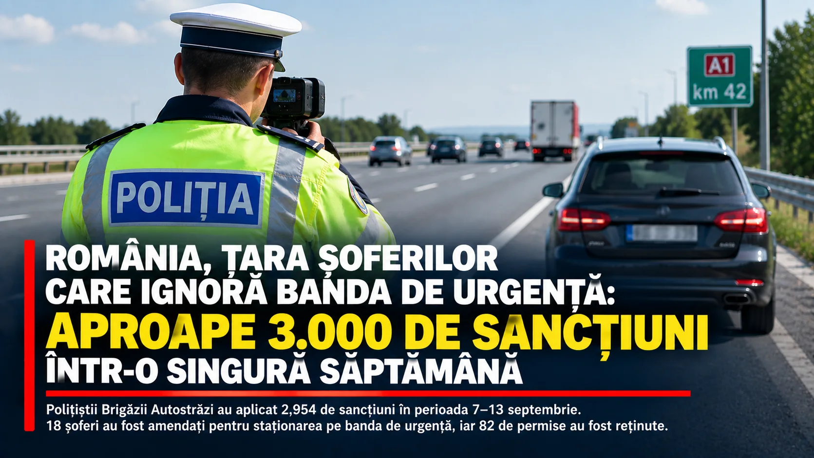 România, țara șoferilor care ignoră banda de urgență: aproape 3.000 de sancțiuni într-o singură săptămână