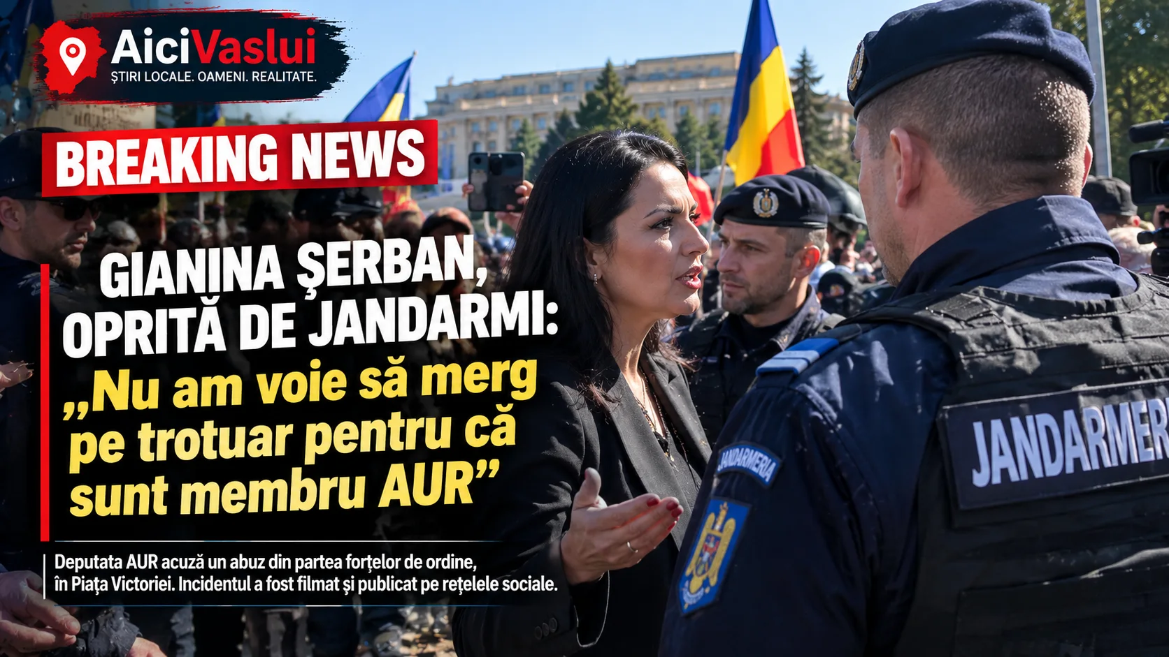 BREAKING NEWS | SCANDAL ÎN PIAȚA VICTORIEI! Gianina Șerban, oprită de jandarmi: „Nu am voie să merg pe trotuar pentru că sunt membru AUR”